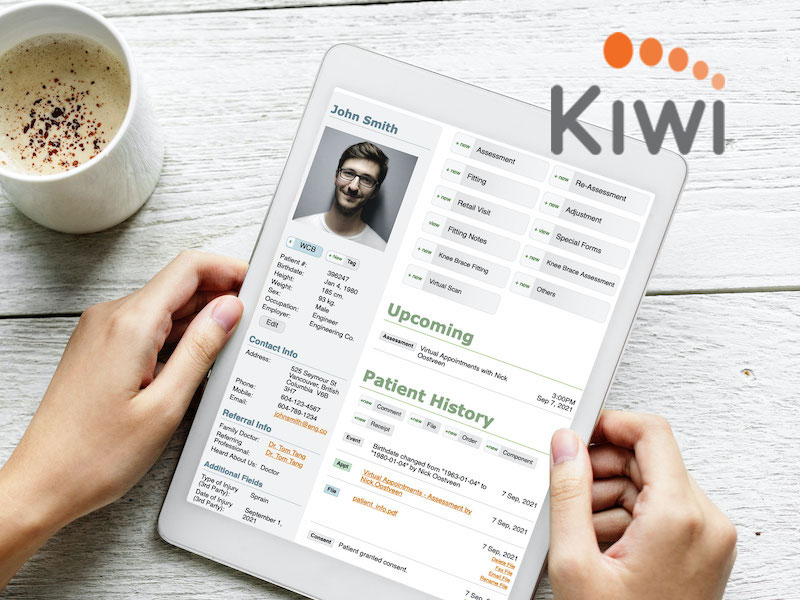 Kiwi app screen with patient digital chart