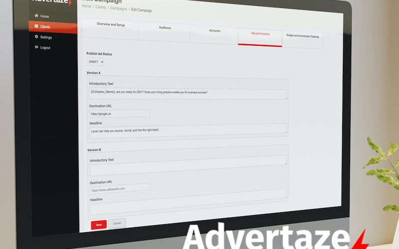 Advertaze dashboard app screen on desktop